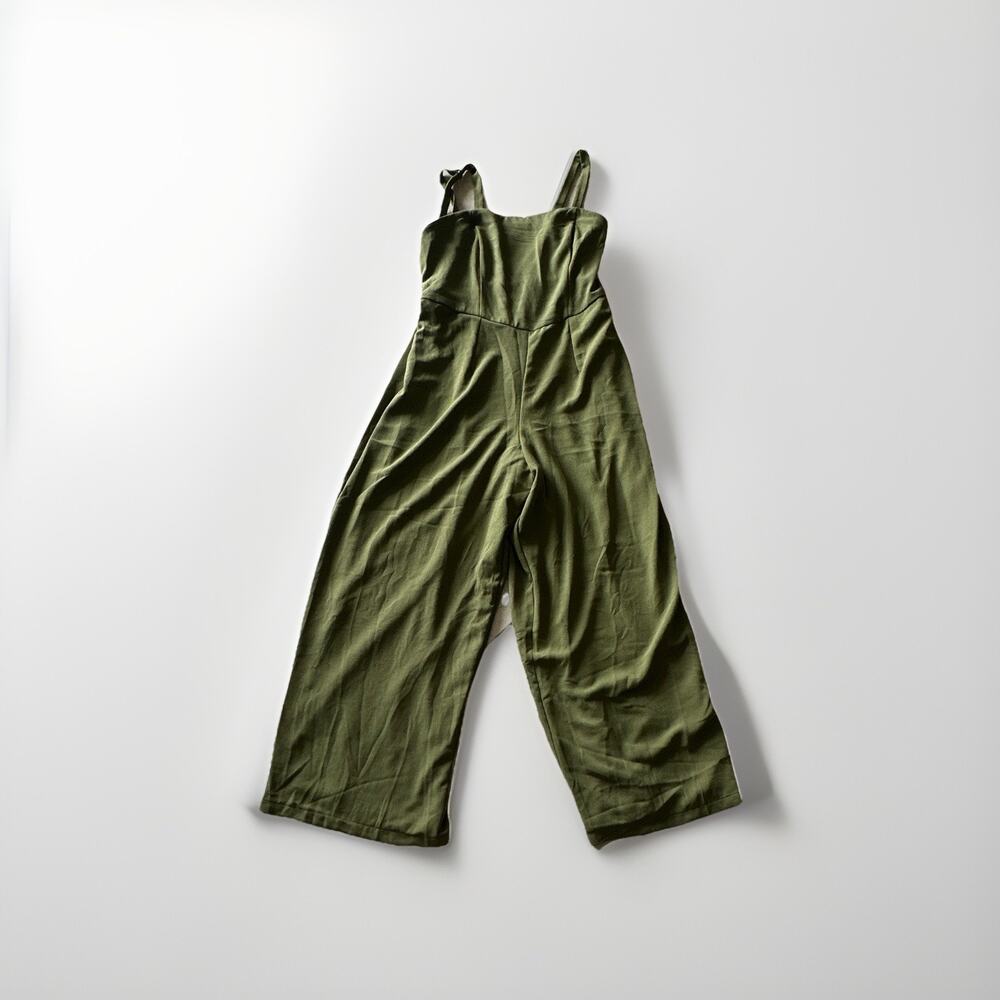 Womens 2XL Olive Green Linen Blend Jumpsuit Wide Leg Adjustable Strap Romper